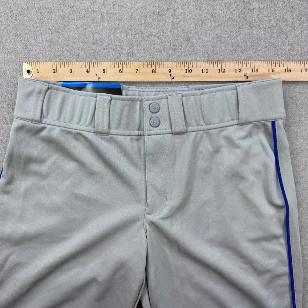 Under Armour Baseball Pants Youth XL Leadoff Gray Blue‎ HeatGear Piped Logo